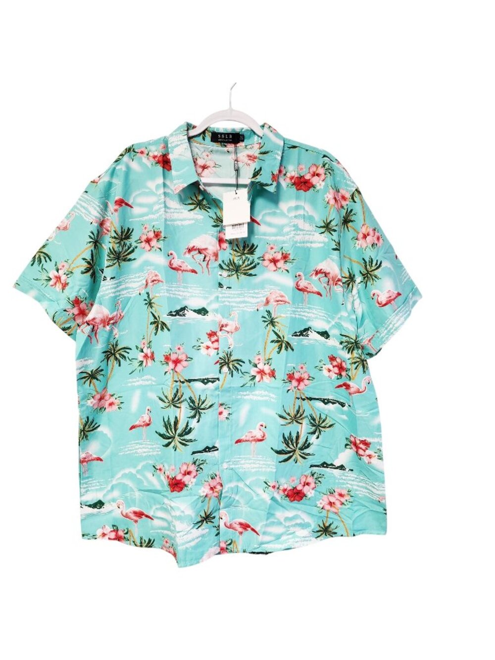 Mens Tropical Hawaiian Flamingo Short Sleeve Button-Up Shirt By SSLR  Size 2XL